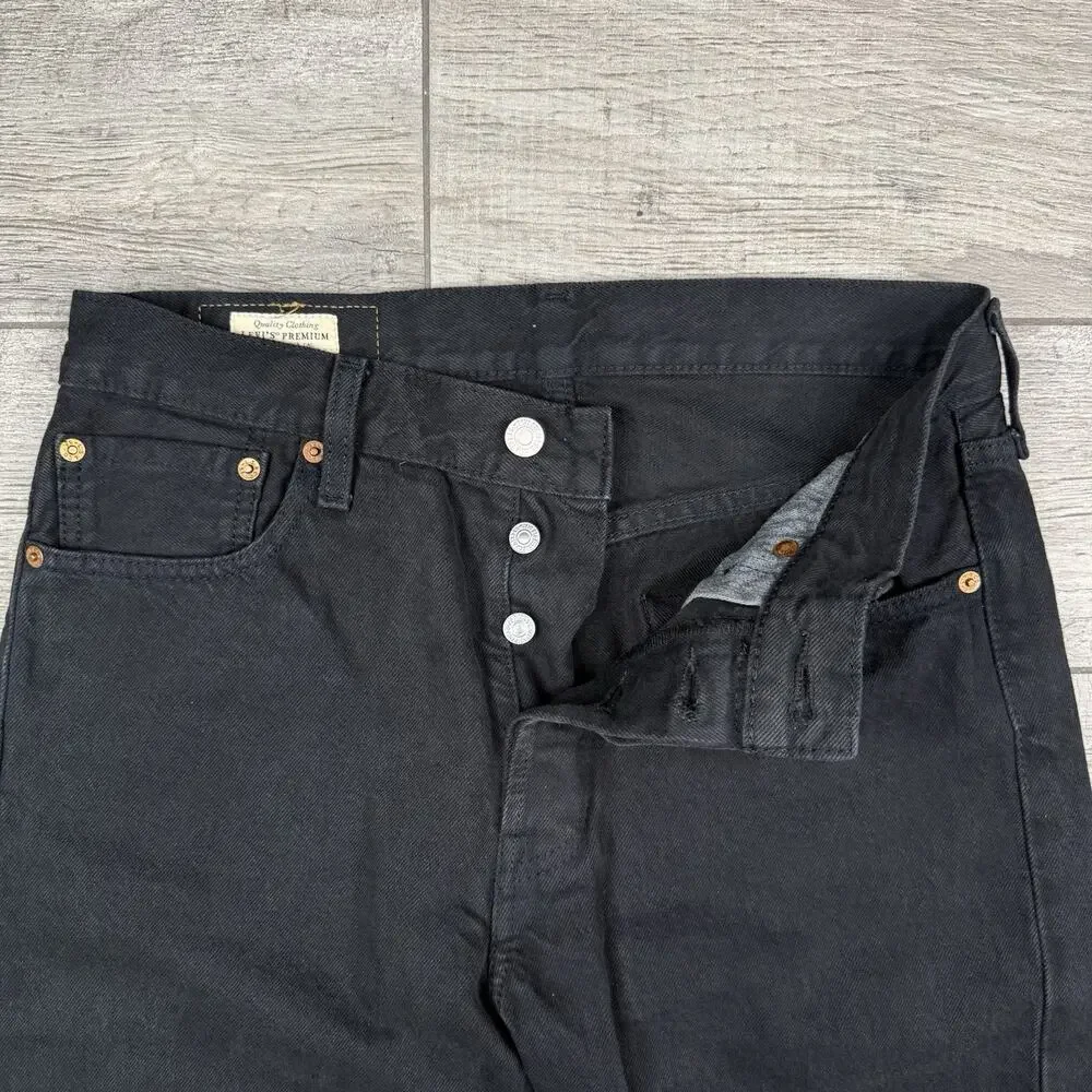 Levi's 501 Straight Jeans Button Fly Red Tab Big E Premium Black W30 L30